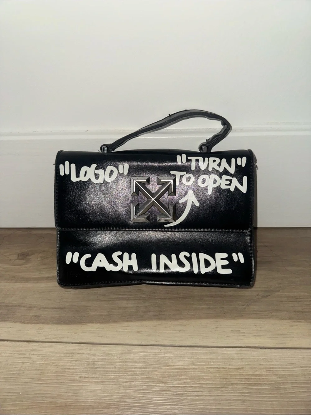 OFF WHITE Top-Handle Bag with Silver Hardware